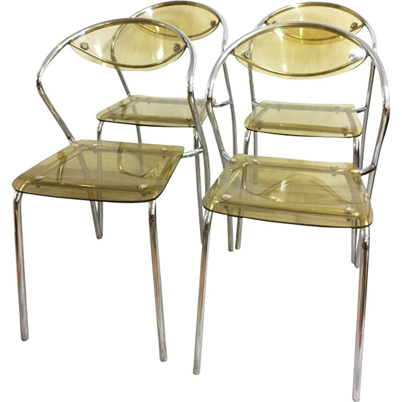 Ensemble de 4 chaises vintage en plexiglas et chrome 1980