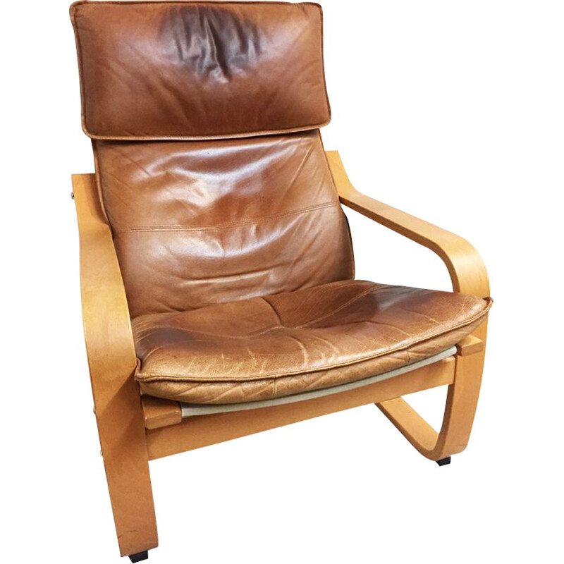 Absoluut Geweldige eik eenheid Vintage Poäng armchair for IKEA in leather and birchwood 1990