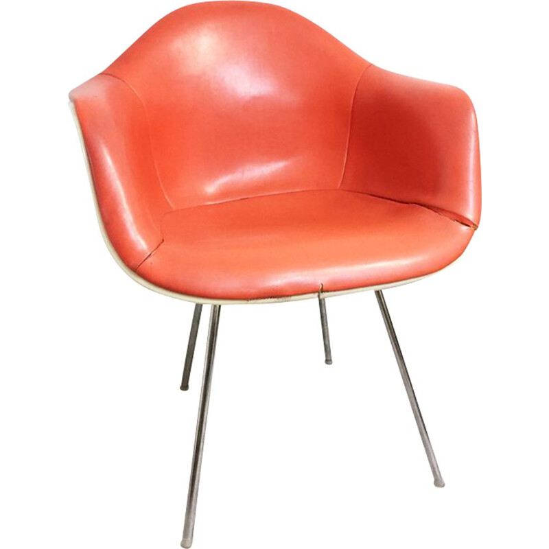 Vintage Eames DAX for Erman Miller orange leather and metal armchair