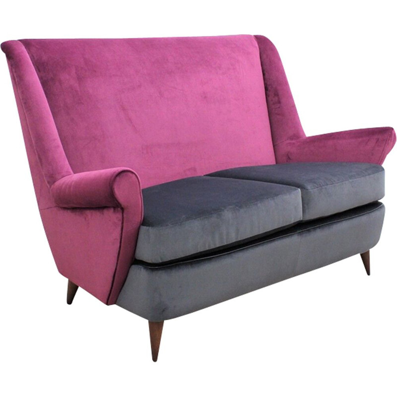 Vintage italian sofa by ISA Bergamo in purple velvet 1940