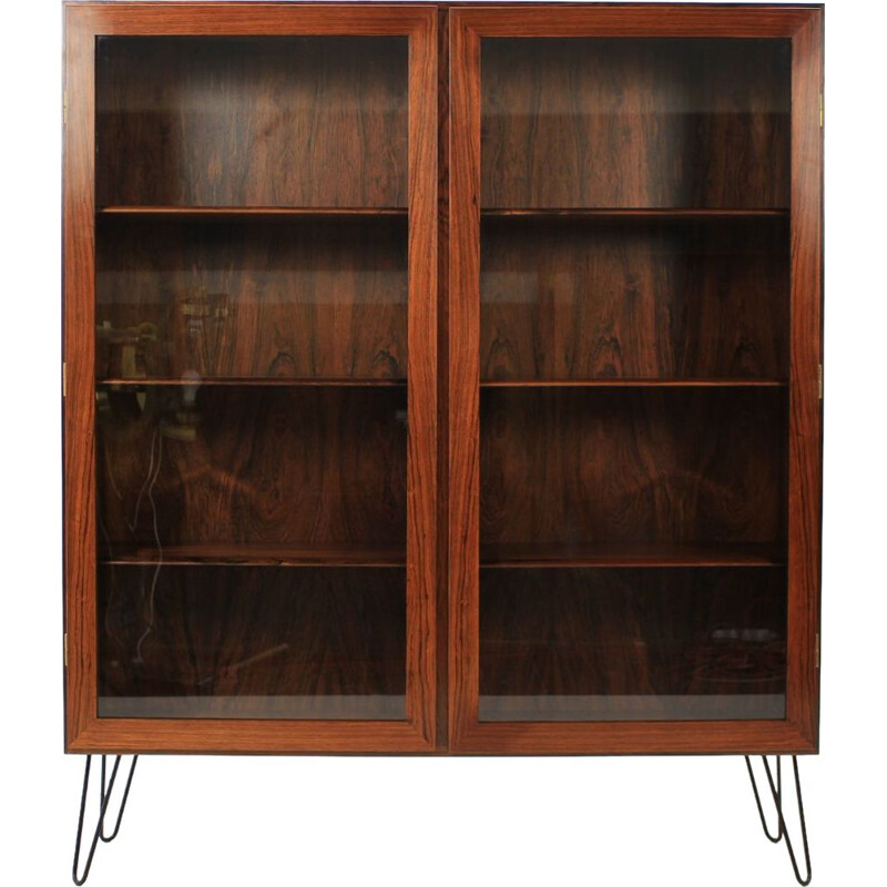 Vintage bookcase by Omann Jun in glass and rosewood 1960
