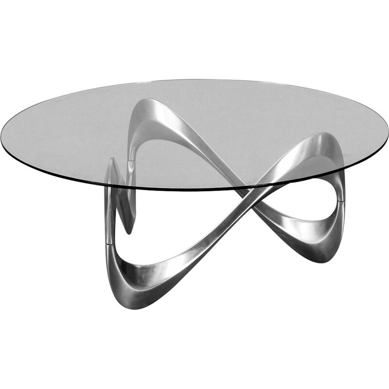 Vintage Snake table for Ronald Schmitt in glass and aluminium 1970