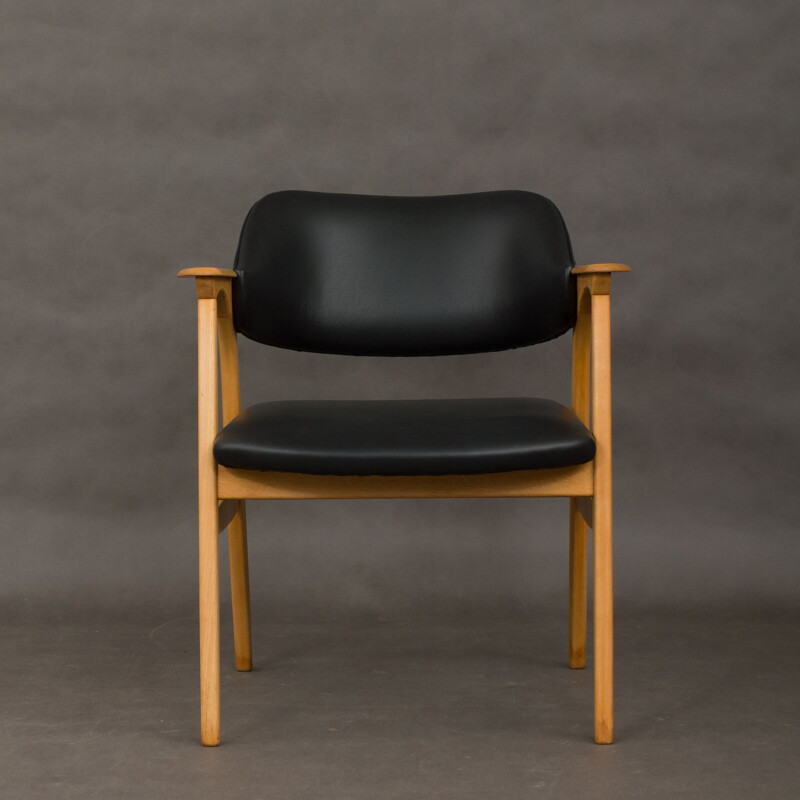 Chaise vintage noir danois en cuir