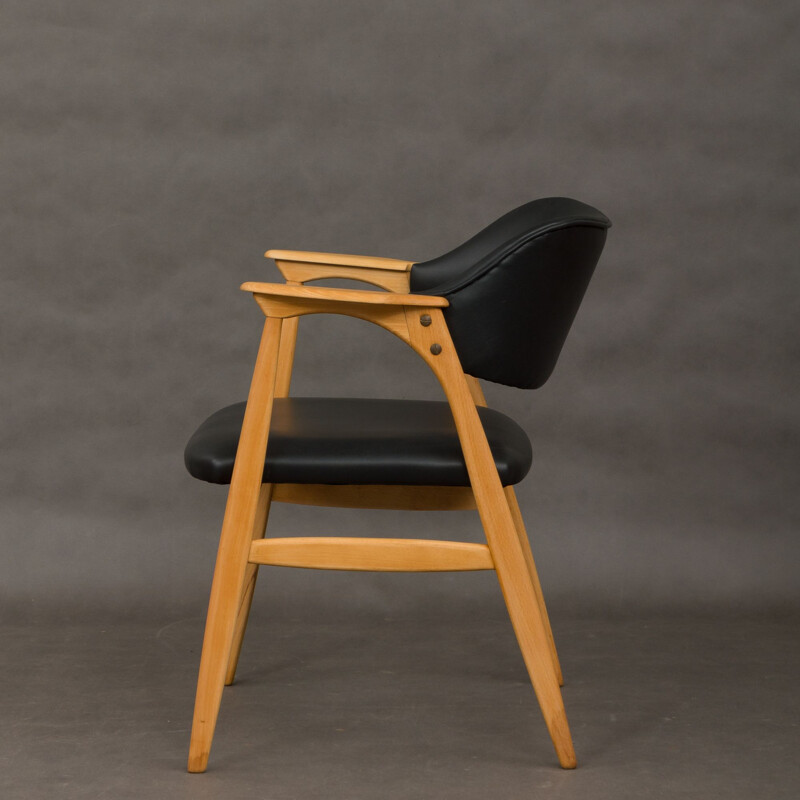 Chaise vintage noir danois en cuir
