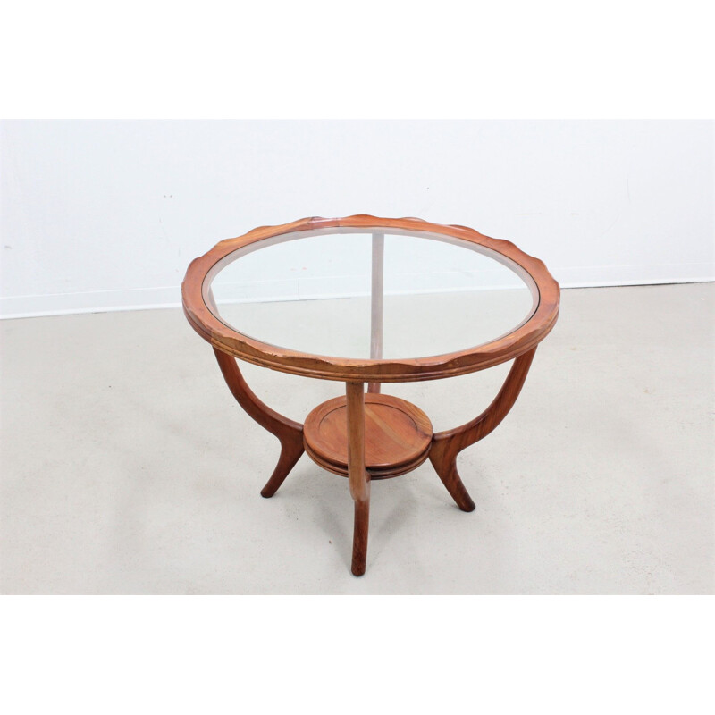 Vintage round Italian coffee table in walnut