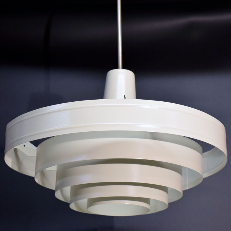 Vintage white satin finish steel pendant lamp, 1960