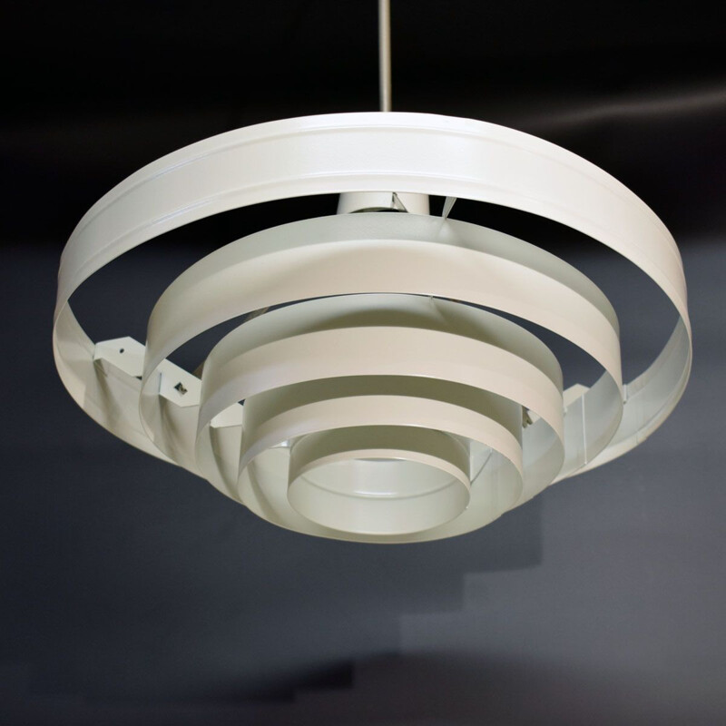 Vintage white satin finish steel pendant lamp, 1960