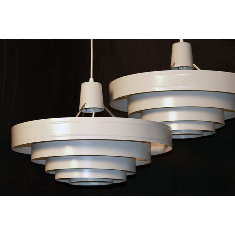 Vintage white satin finish steel pendant lamp, 1960