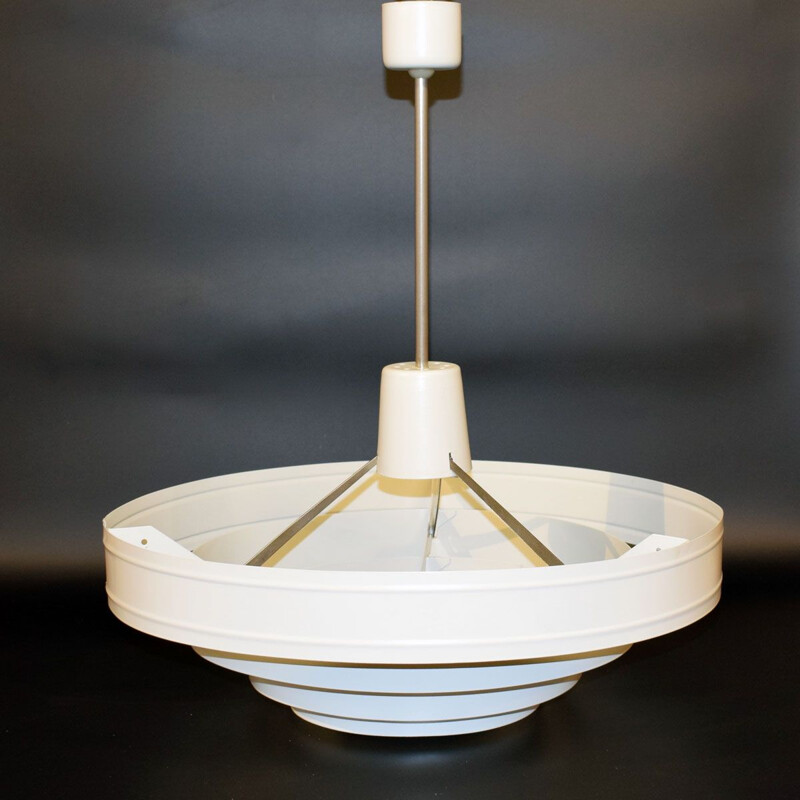 Vintage white satin finish steel pendant lamp, 1960