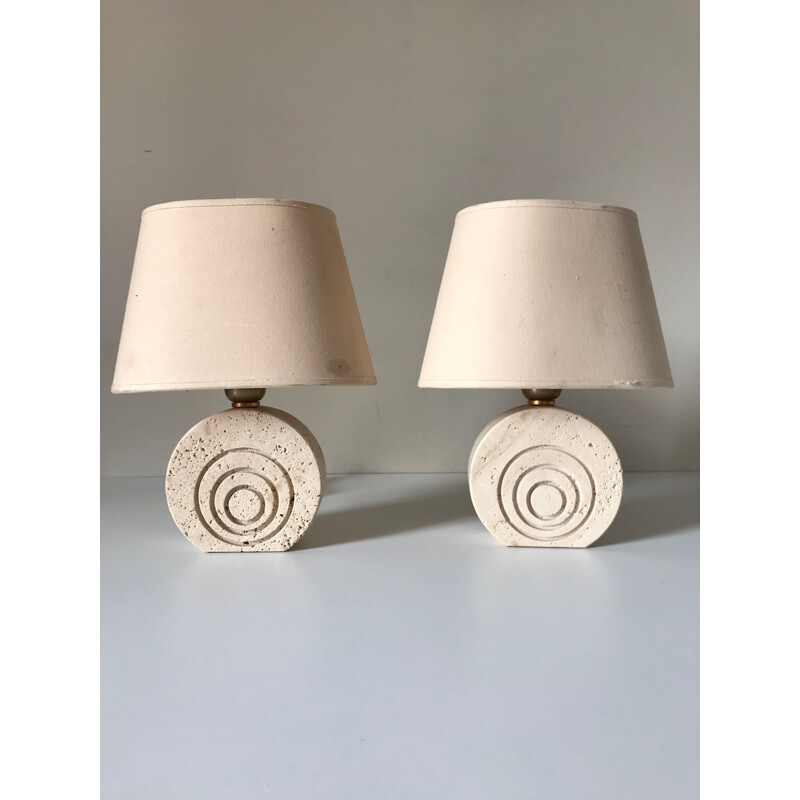 Pair of vintage beige lamps in travertine 1970 
