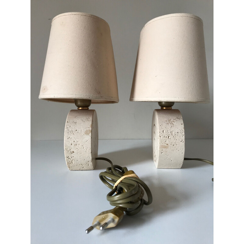 Pair of vintage beige lamps in travertine 1970 