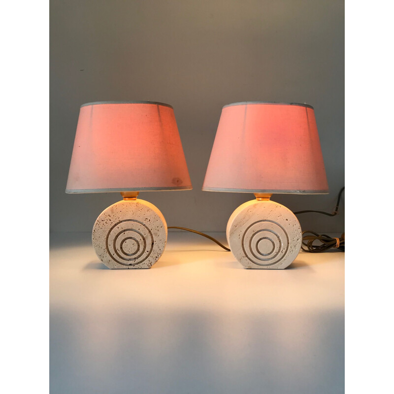 Paire de lampes vintage beige en travertin 1970 