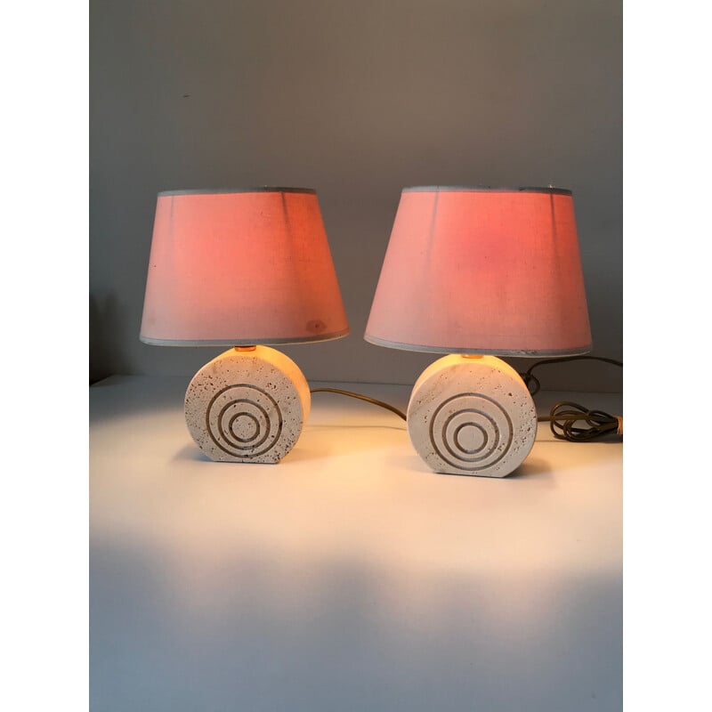 Pair of vintage beige lamps in travertine 1970 