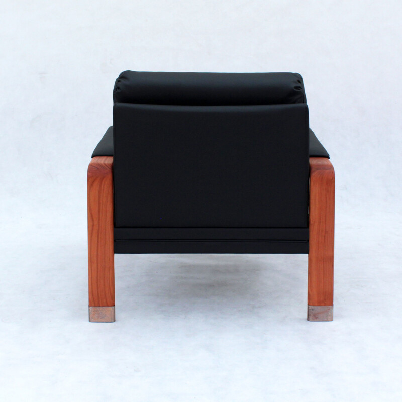 Vintage danish armchair in teak and black leather 1960