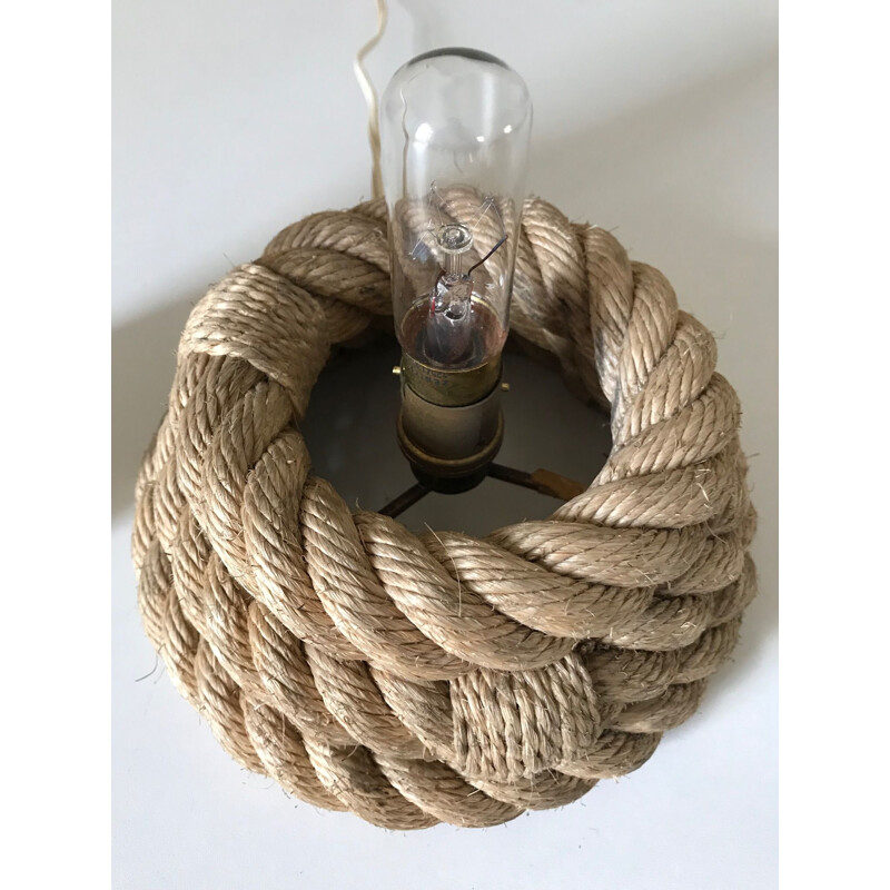 Lampe vintage française en corde et opaline 1960
