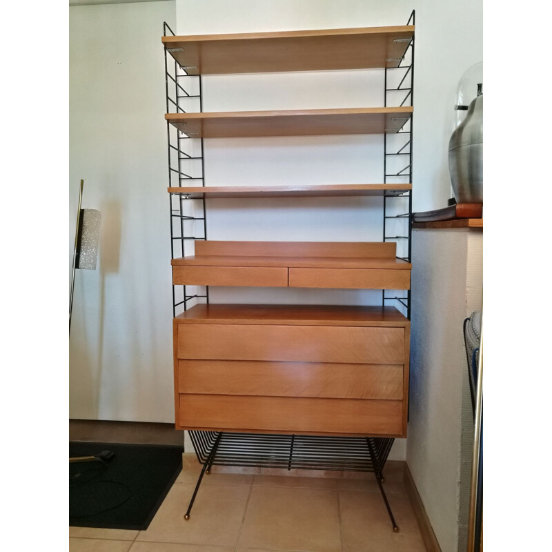 French vintage Alcora storage in oak and metal 1960 Alcora