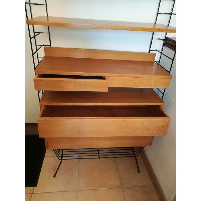 French vintage Alcora storage in oak and metal 1960 Alcora