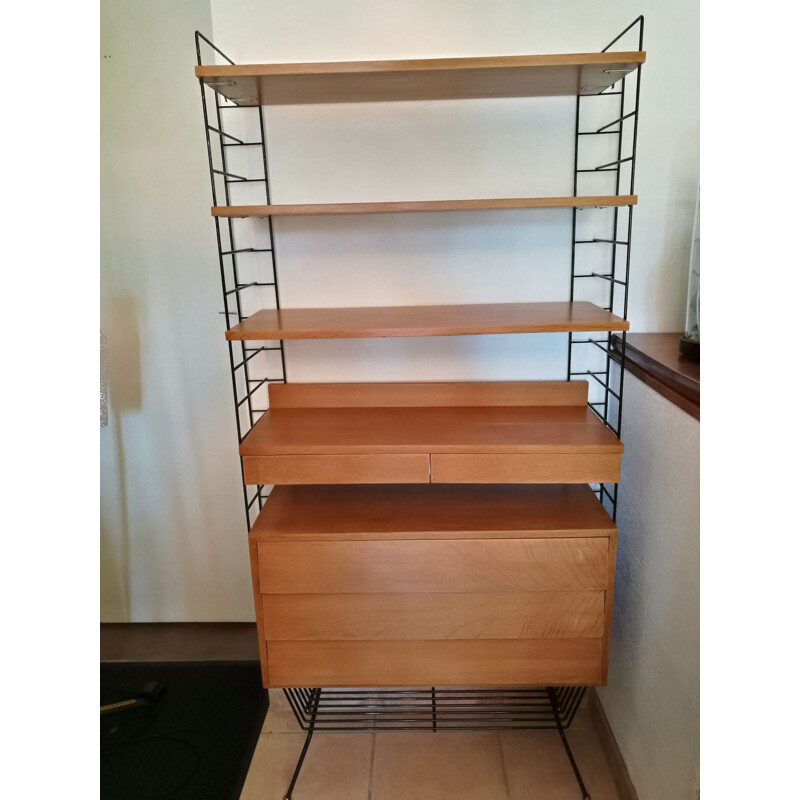 French vintage Alcora storage in oak and metal 1960 Alcora