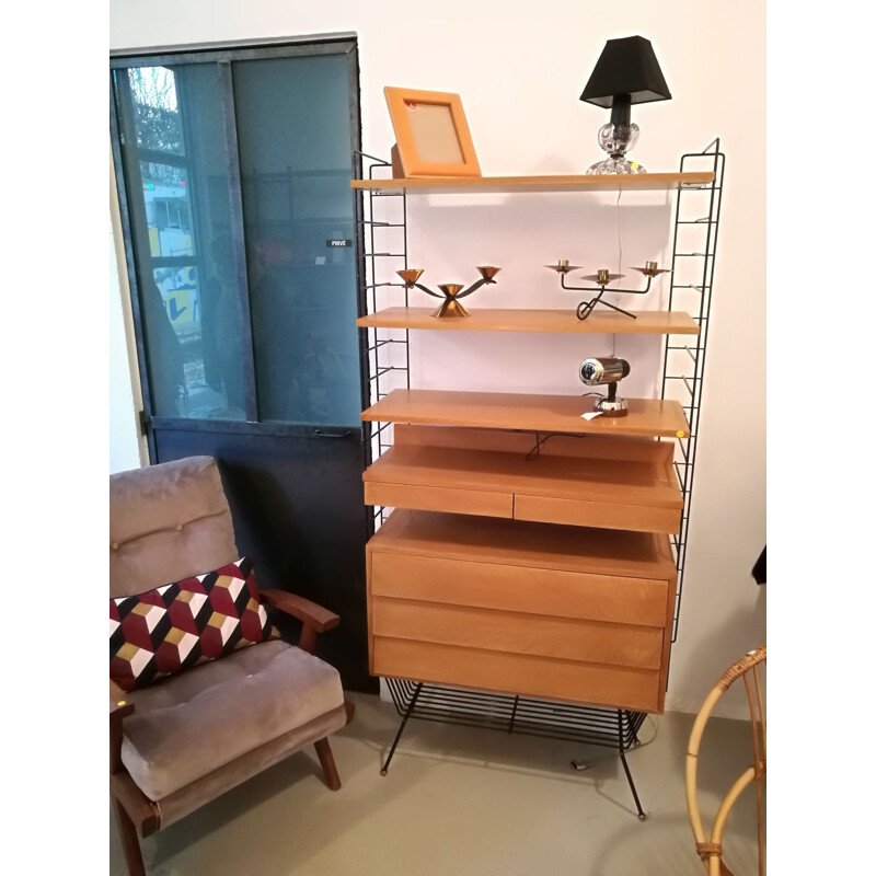 French vintage Alcora storage in oak and metal 1960 Alcora