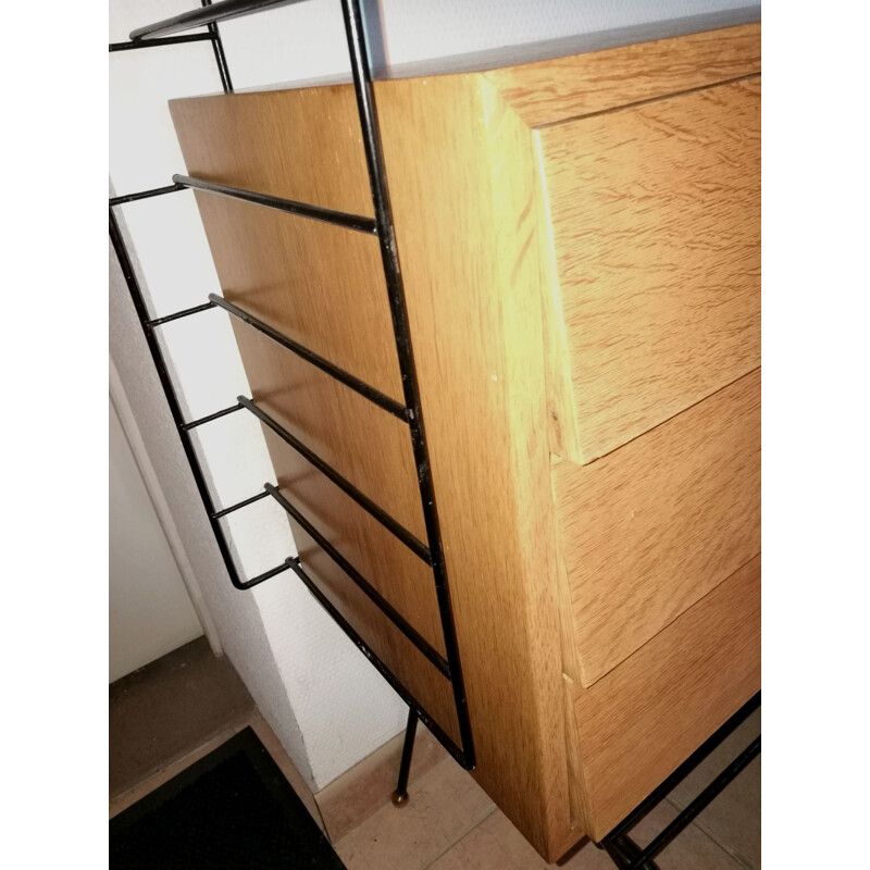 French vintage Alcora storage in oak and metal 1960 Alcora