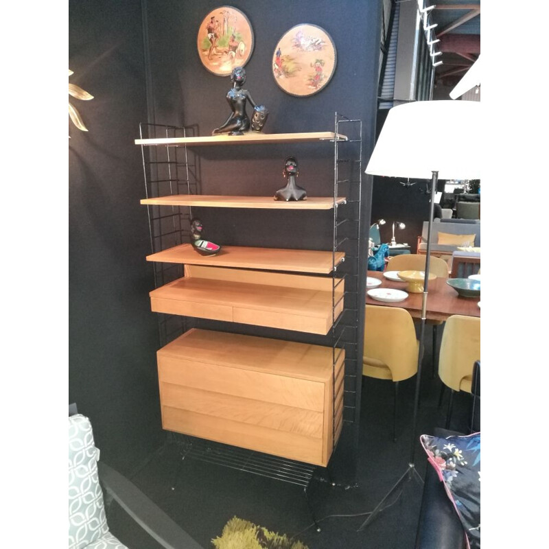 French vintage Alcora storage in oak and metal 1960 Alcora