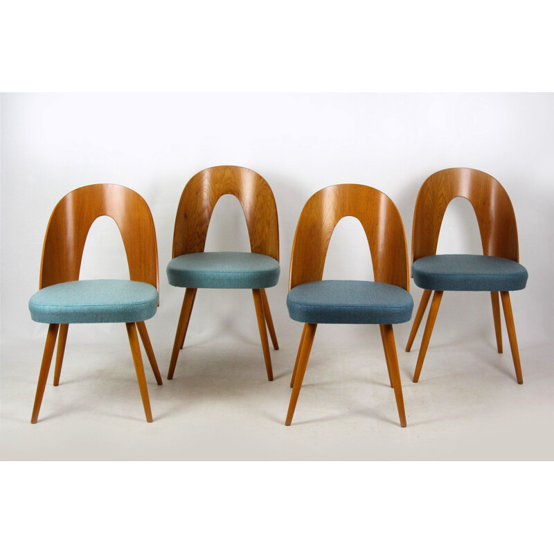 Set of 4 vintage chairs for Tatra in wood and blue fabric 1960