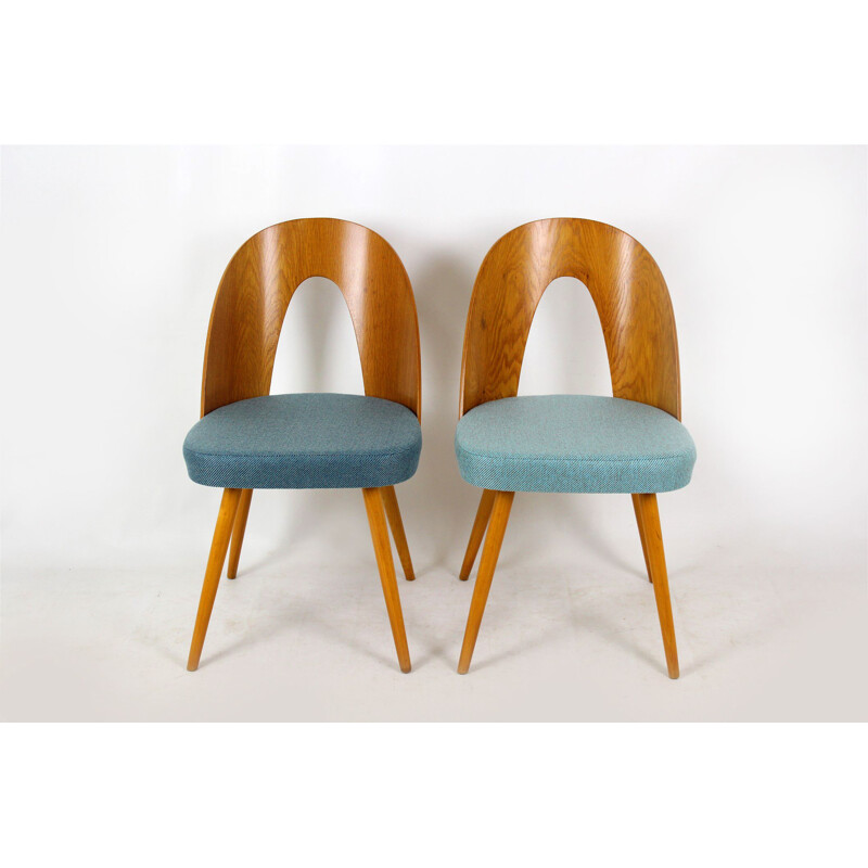 Set of 4 vintage chairs for Tatra in wood and blue fabric 1960