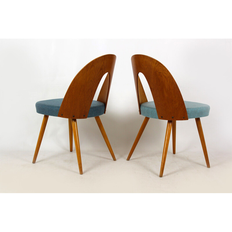 Set of 4 vintage chairs for Tatra in wood and blue fabric 1960