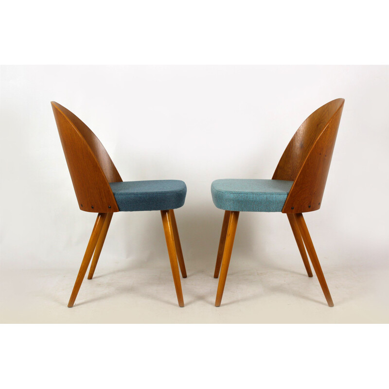 Ensemble de 4 chaises vintage pour Tatra en tissu bleu et bois 1960