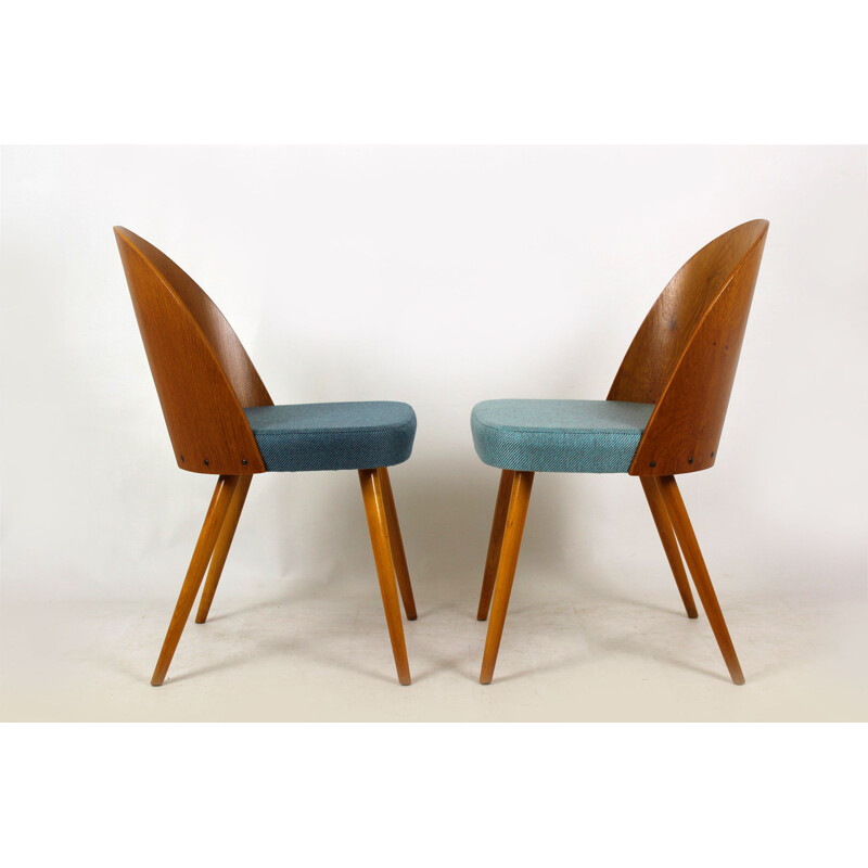 Set of 4 vintage chairs for Tatra in wood and blue fabric 1960