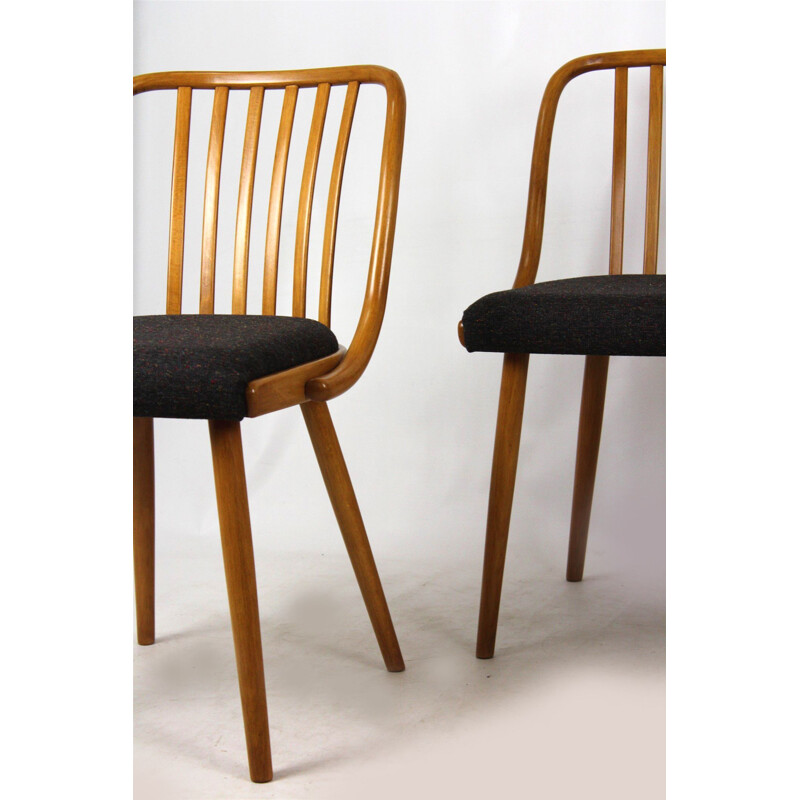 Set of 4 vintage black dining chairs by Antonin Suman in beechwood 1960