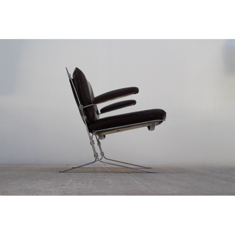 Vintage Joker armchair by Olivier Mourgue for Airborne in brown leather