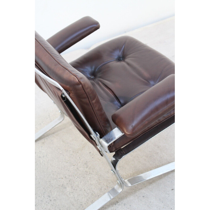 Vintage Joker armchair by Olivier Mourgue for Airborne in brown leather