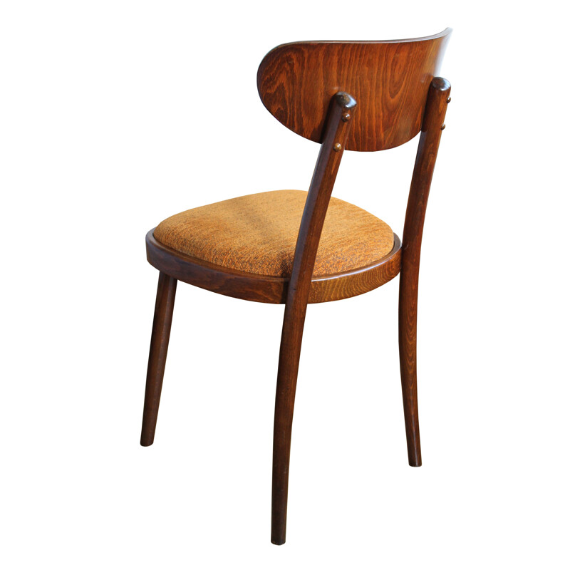 Suite de 4 chaises vintage orange par TON en hêtre et tissu