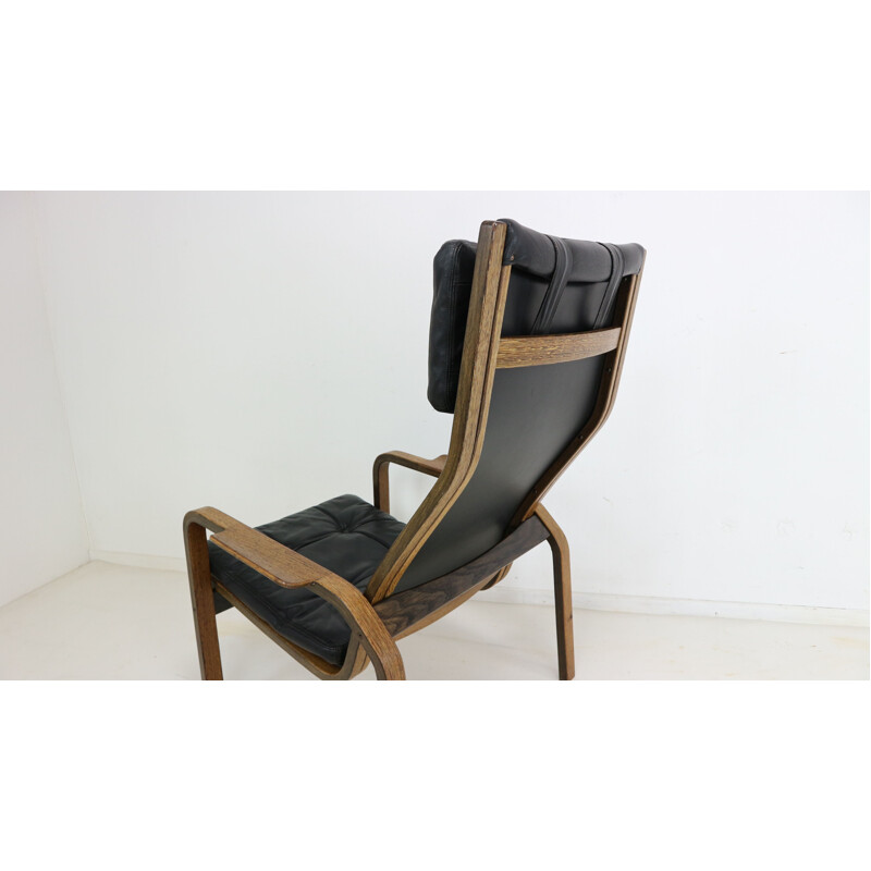 Pair of vintage scandinavian armchairs for Yngve Ekström in black leather 1960
