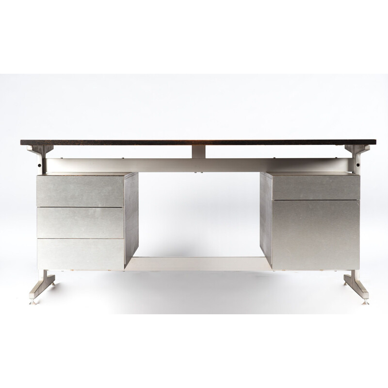 Vintage Etienne Fermigier desk in wood and glass 1970