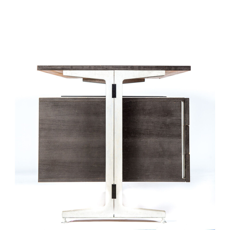 Vintage Etienne Fermigier desk in wood and glass 1970