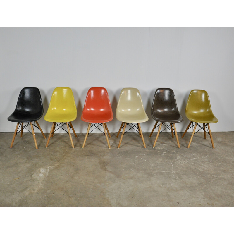 Suite de 6 chaises vintage DSW par Charles et Ray Eames pour Herman Miller 1970