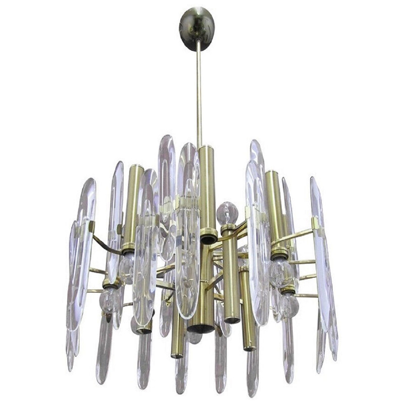 Vintage brass and glass chandelier for Stilkronen, 1960