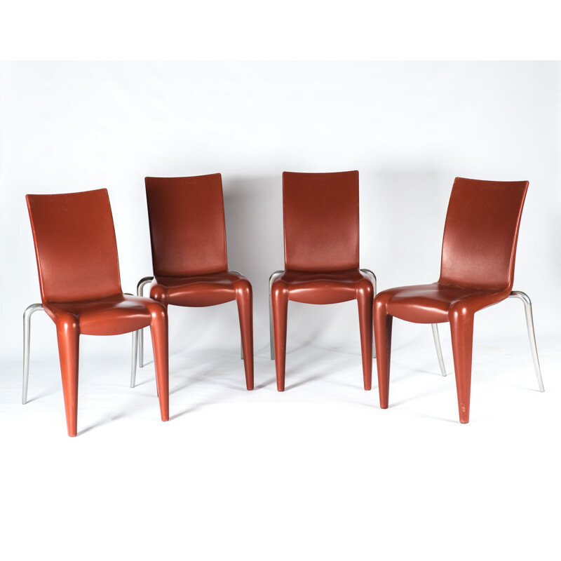 Set of 4 vintage red plastic chairs for Starck & Vitra 1992