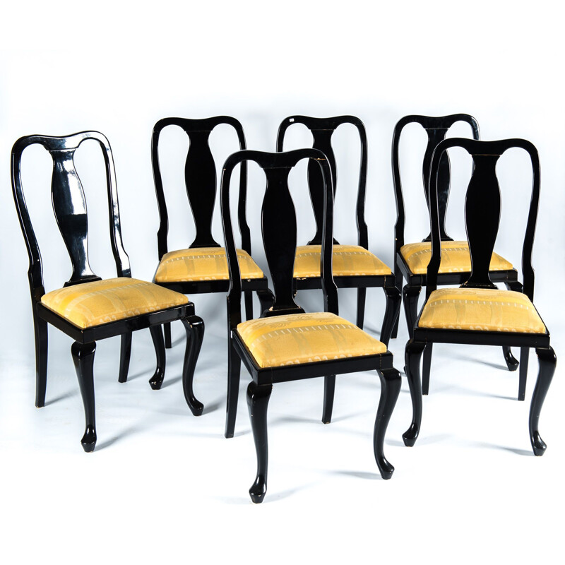 Set of 6 vintage yellow chairs by Jean Claude Mahey