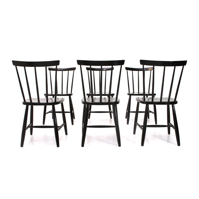 Suite de 6 chaises vintage italiennes noires par Casa Arredo