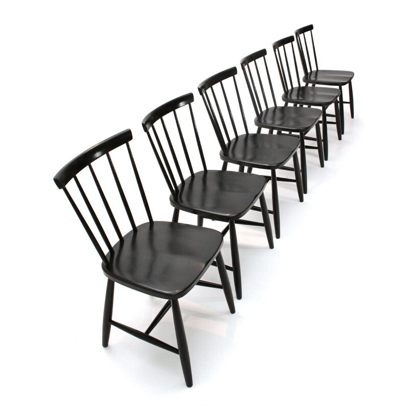 Suite de 6 chaises vintage italiennes noires par Casa Arredo