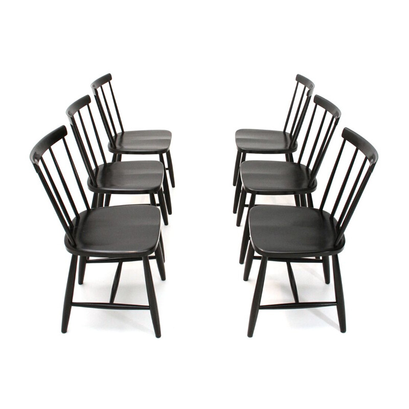 Set of 6 vintage Italian black chair by Casa Arredo