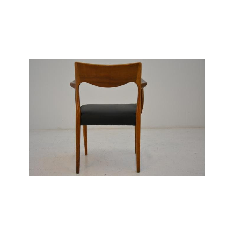 Scandinavian armchair in teak and black leatherette, Niels Otto MOLLER - 1958