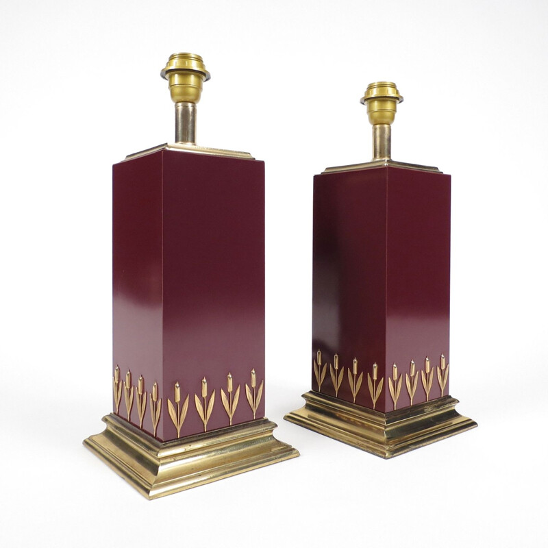 Set of 2 vintage french brass and laminated lamps from Le Dauphin