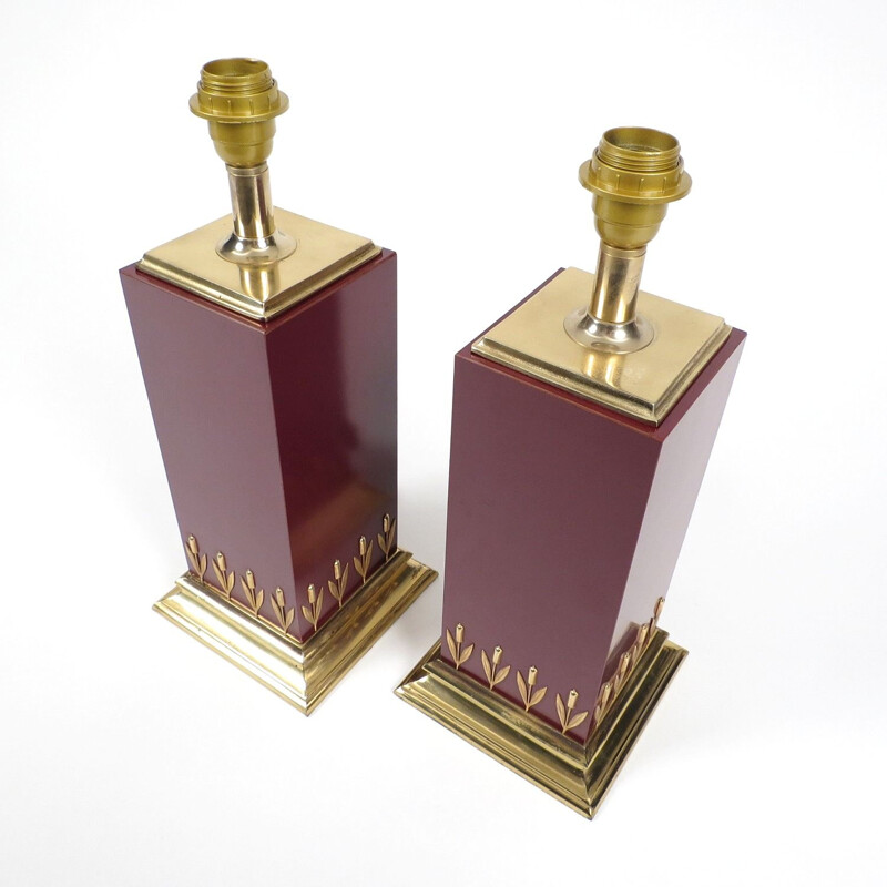 Set of 2 vintage french brass and laminated lamps from Le Dauphin