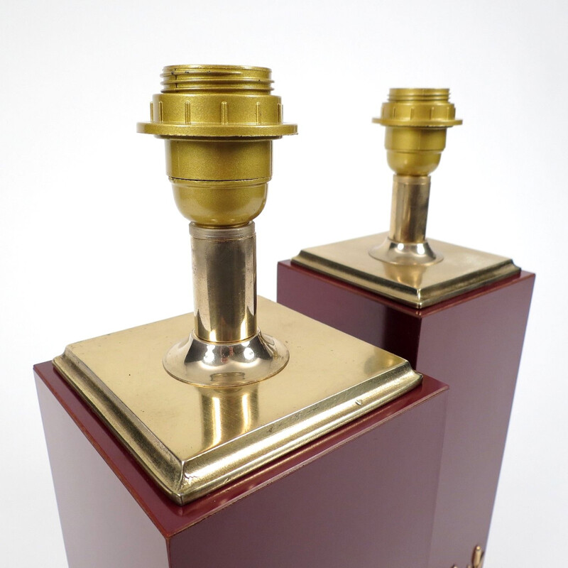 Set of 2 vintage french brass and laminated lamps from Le Dauphin