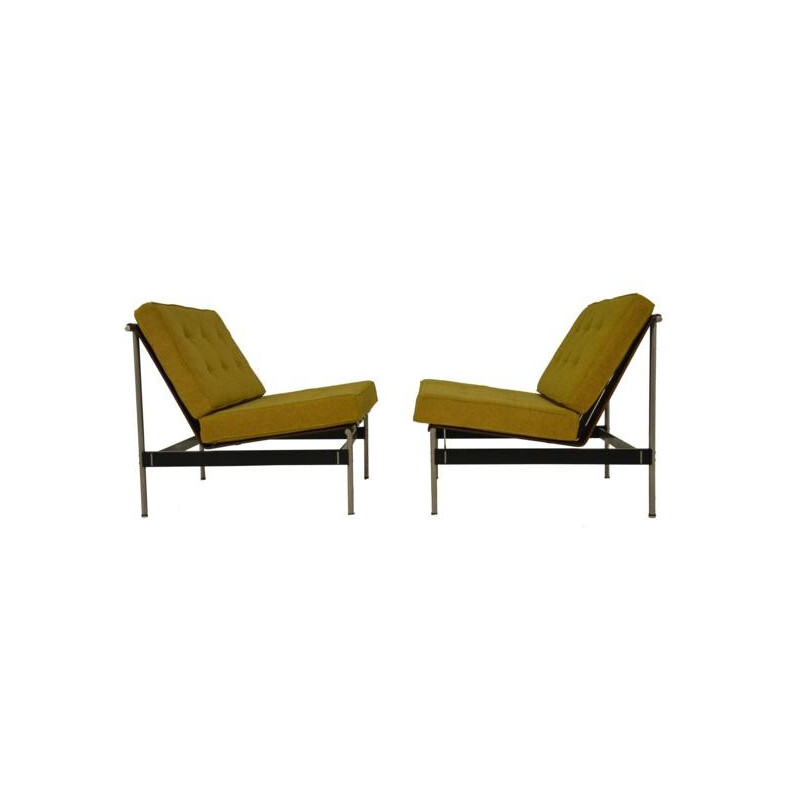 Pair of armchairs in yellow fabric, wood and metal, Kho LIANG IE - 1960s