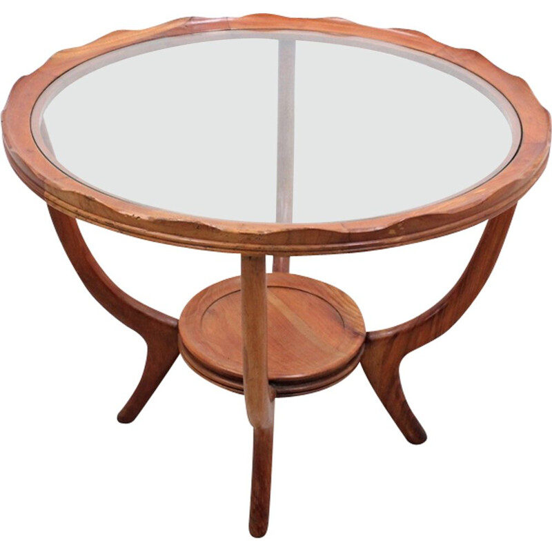 Table basse vintage italienne ronde en noyer